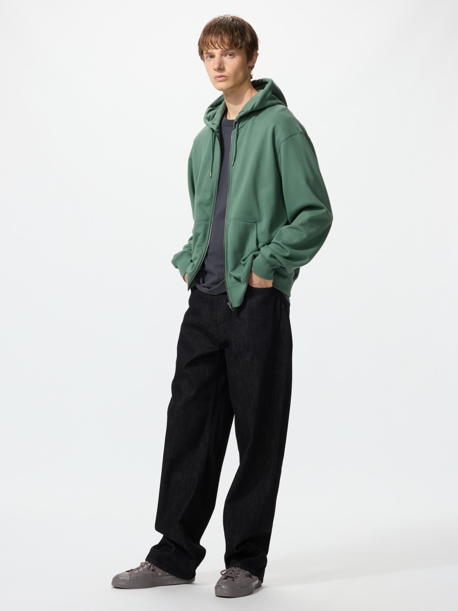 UNIQLO Men’s Wide Straight Jeans Tall, Black, , % Cotton