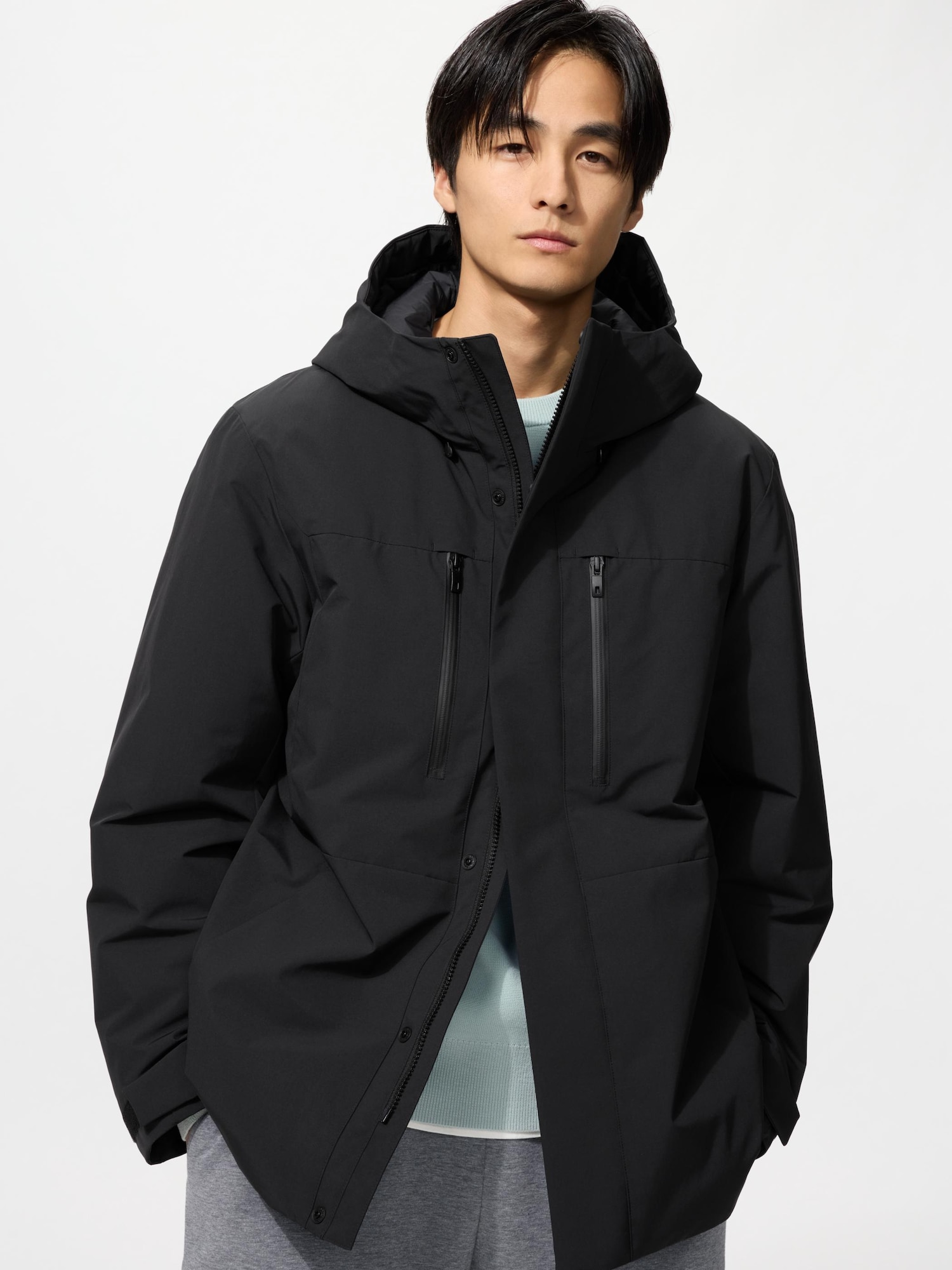 UNIQLO Men’s Hybrid Down Parka with Water-Repellent, Black, Large UNIQLO Men’s Hybrid Down Parka with Water-Repellent, Black, Large