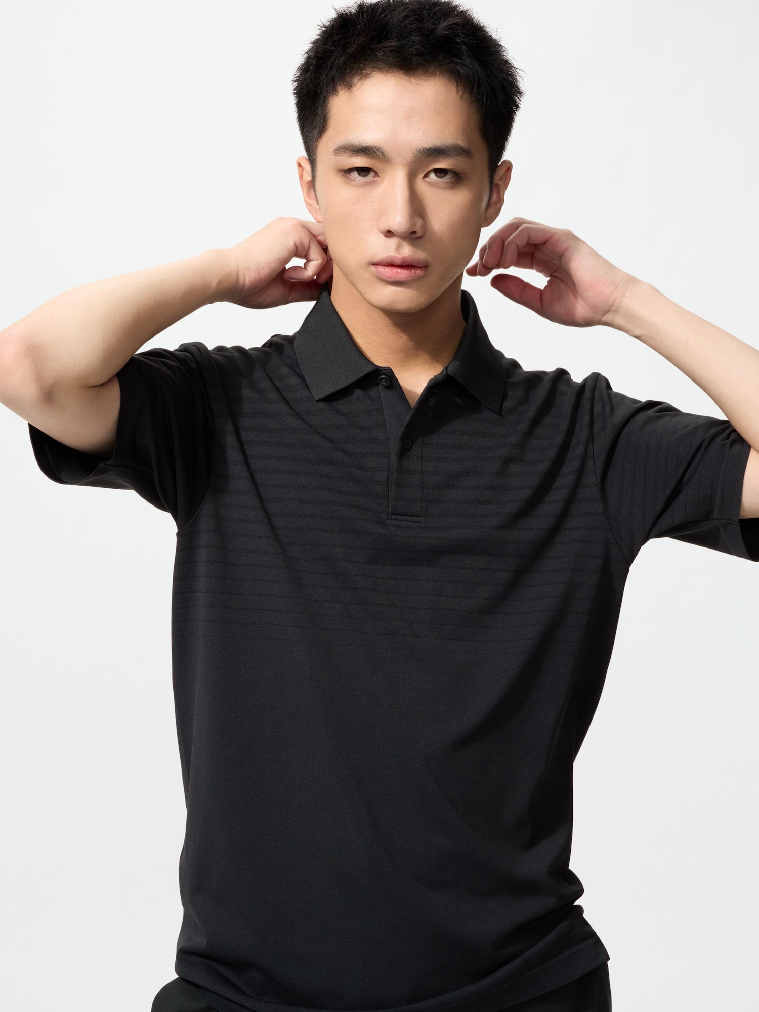 UNIQLO Men’s DRY-EX Polo Shirt Pattern with Quick-Drying, Black, Small