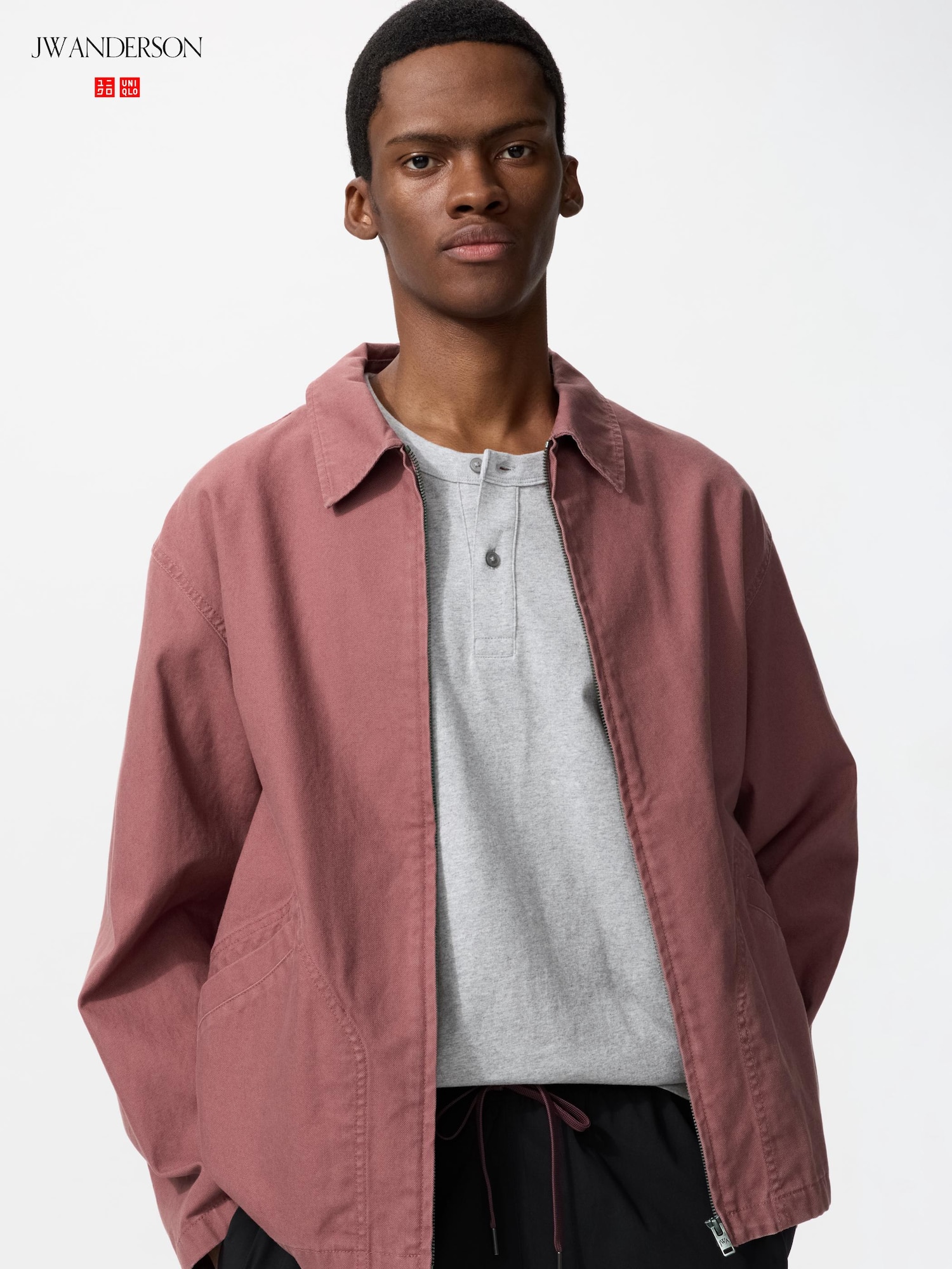 UNIQLO Men’s Zip-Up Blouson Jacket, Pink, Large, % Cotton UNIQLO Men’s Zip-Up Blouson Jacket, Pink, Large, % Cotton