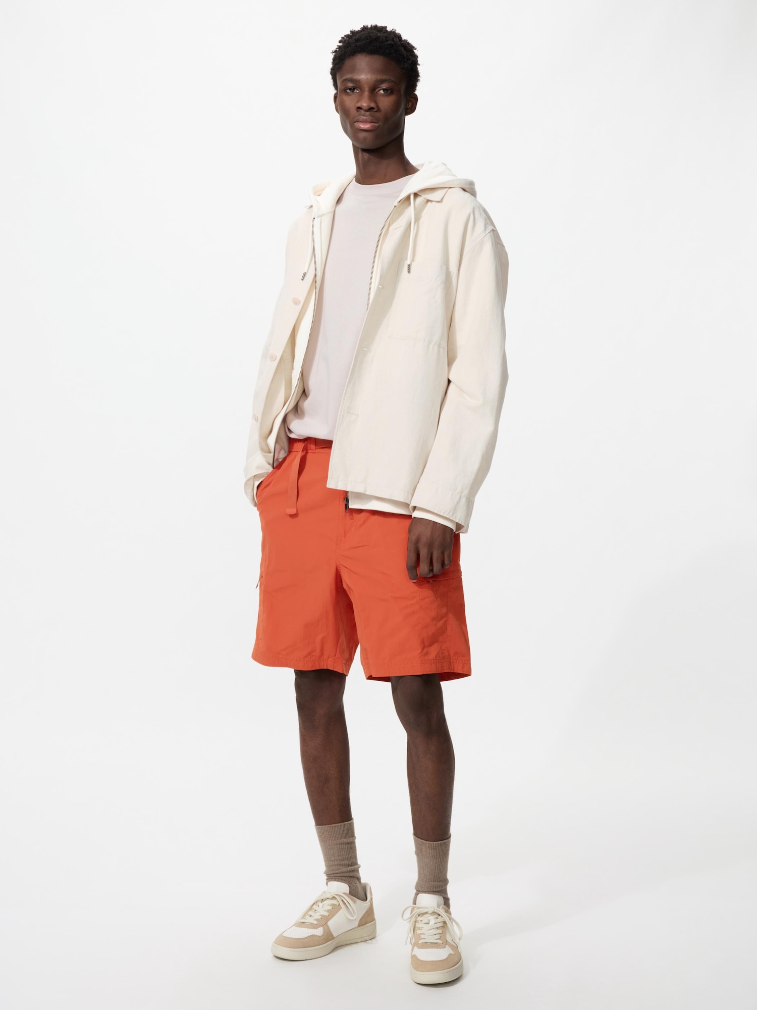 UNIQLO Men’s Geared Shorts ” with Water-Repellent, Orange, Medium