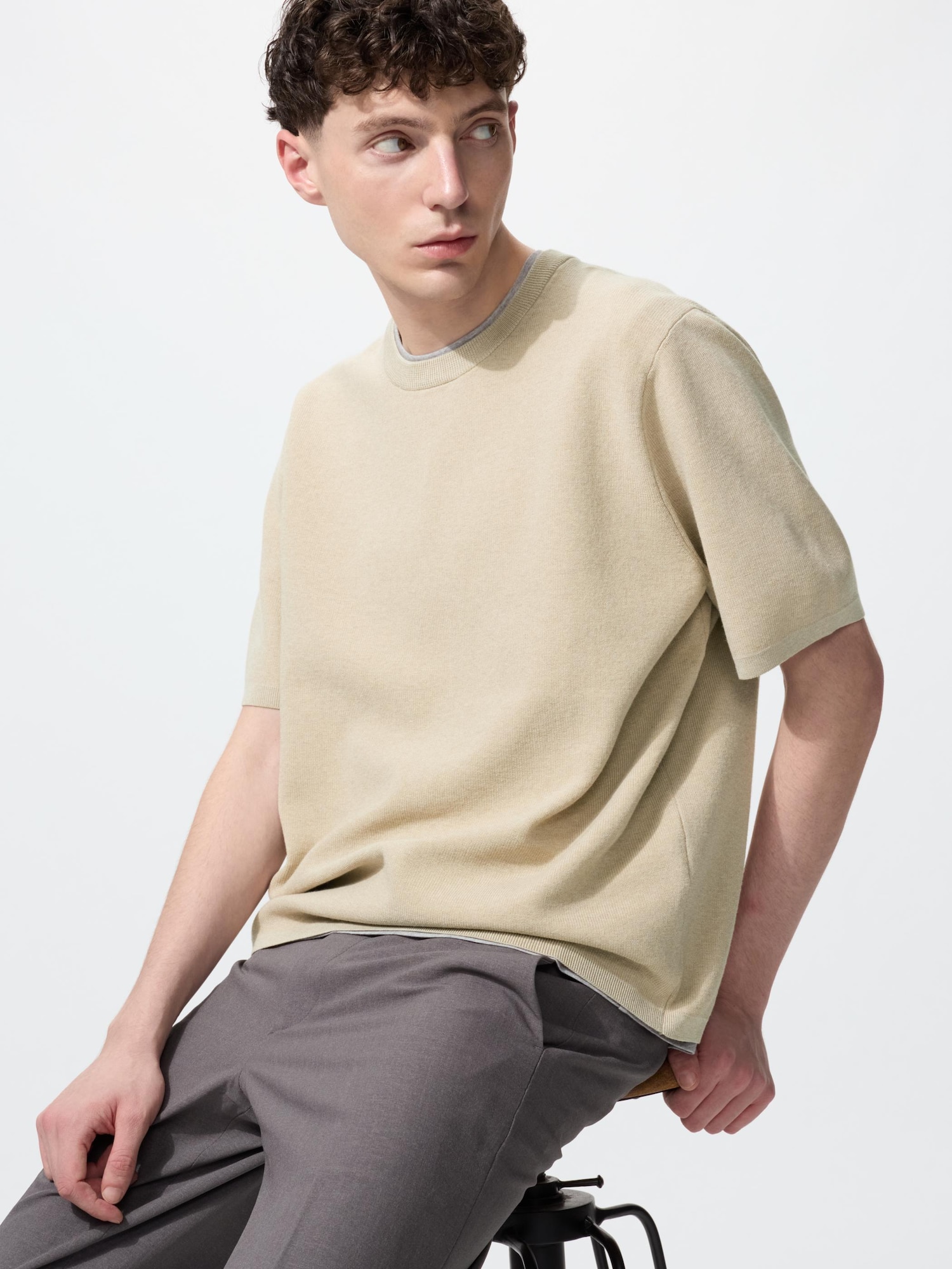 UNIQLO Men’s Washable Milano Ribbed Knitted Shirt, Beige UNIQLO Men’s Washable Milano Ribbed Knitted Shirt, Beige
