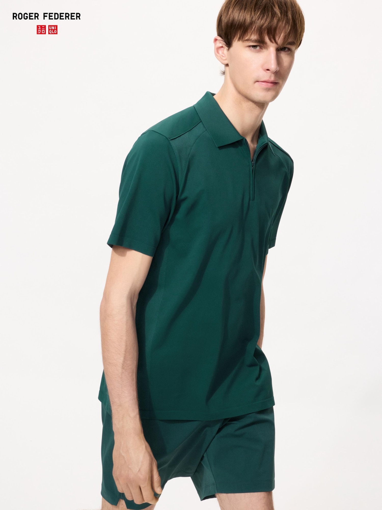 UNIQLO Men’s DRY-EX Quarter-Zip Polo Shirt, Green, Large
