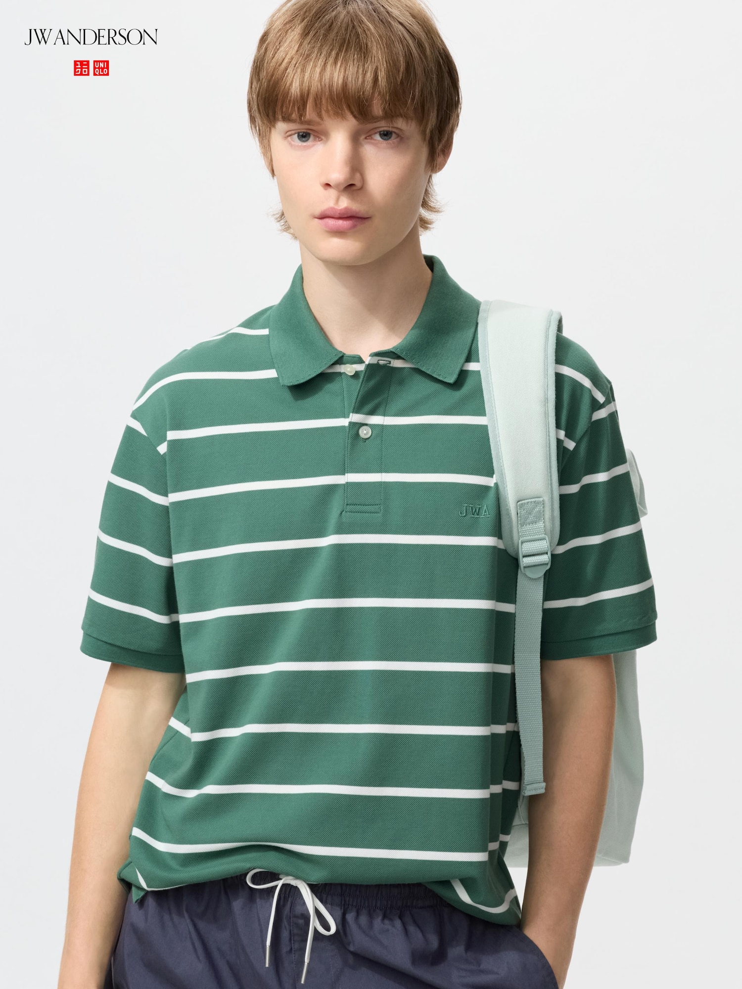 UNIQLO Men’s DRY Pique Striped Polo Shirt Wide Stripe with Quick-Drying, Green UNIQLO Men’s DRY Pique Striped Polo Shirt Wide Stripe with Quick-Drying, Green