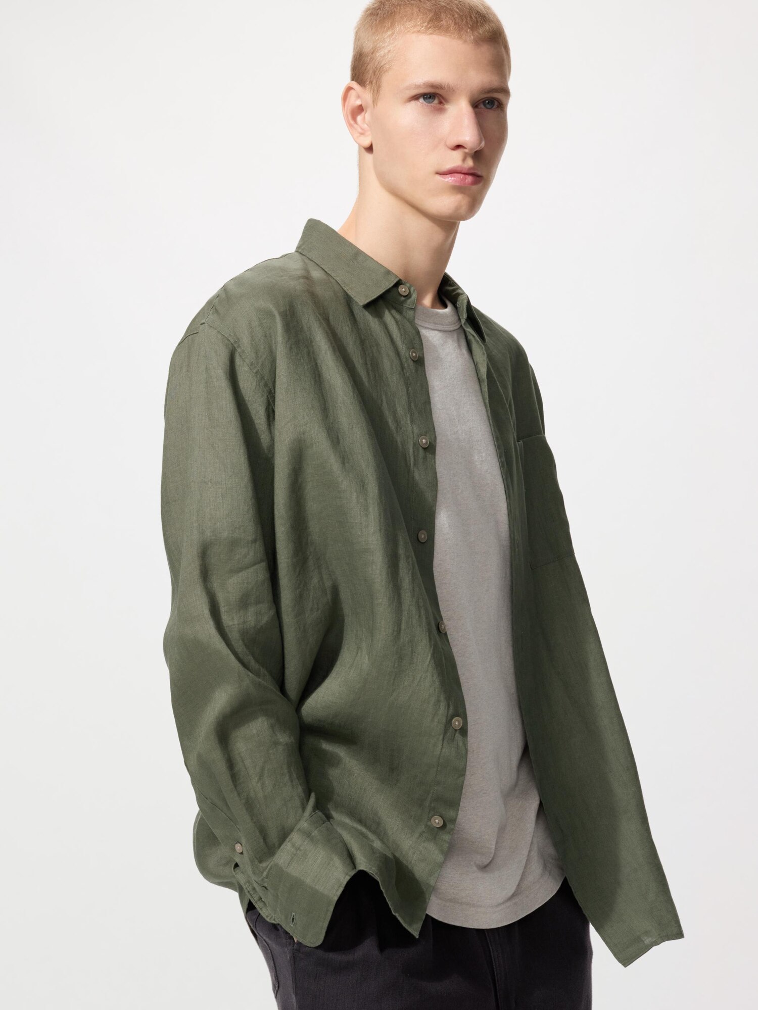 UNIQLO Men’s Premium Linen Shirt, Olive