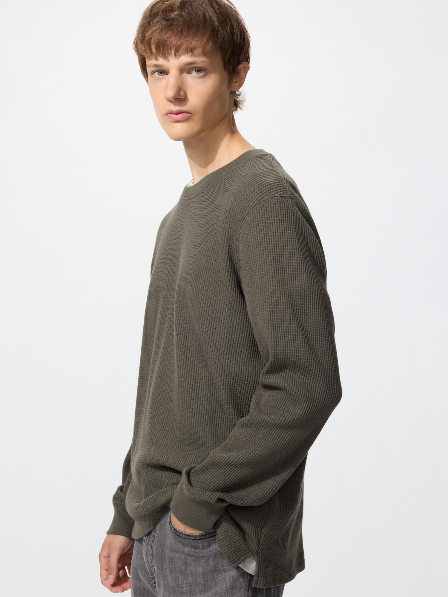UNIQLO Men’s Waffle Shirt, Olive, Small UNIQLO Men’s Waffle Shirt, Olive, Small