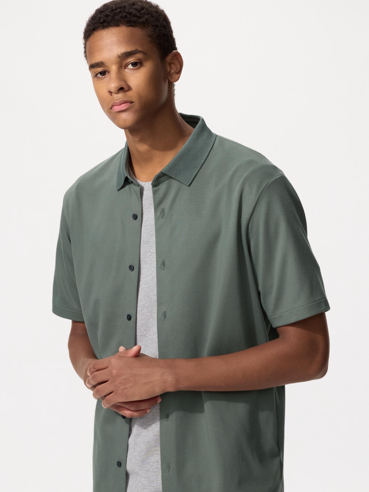 UNIQLO Men’s AIRism Cotton Pique Full Open Polo Shirt, Dark Green, Small UNIQLO Men’s AIRism Cotton Pique Full Open Polo Shirt, Dark Green, Small