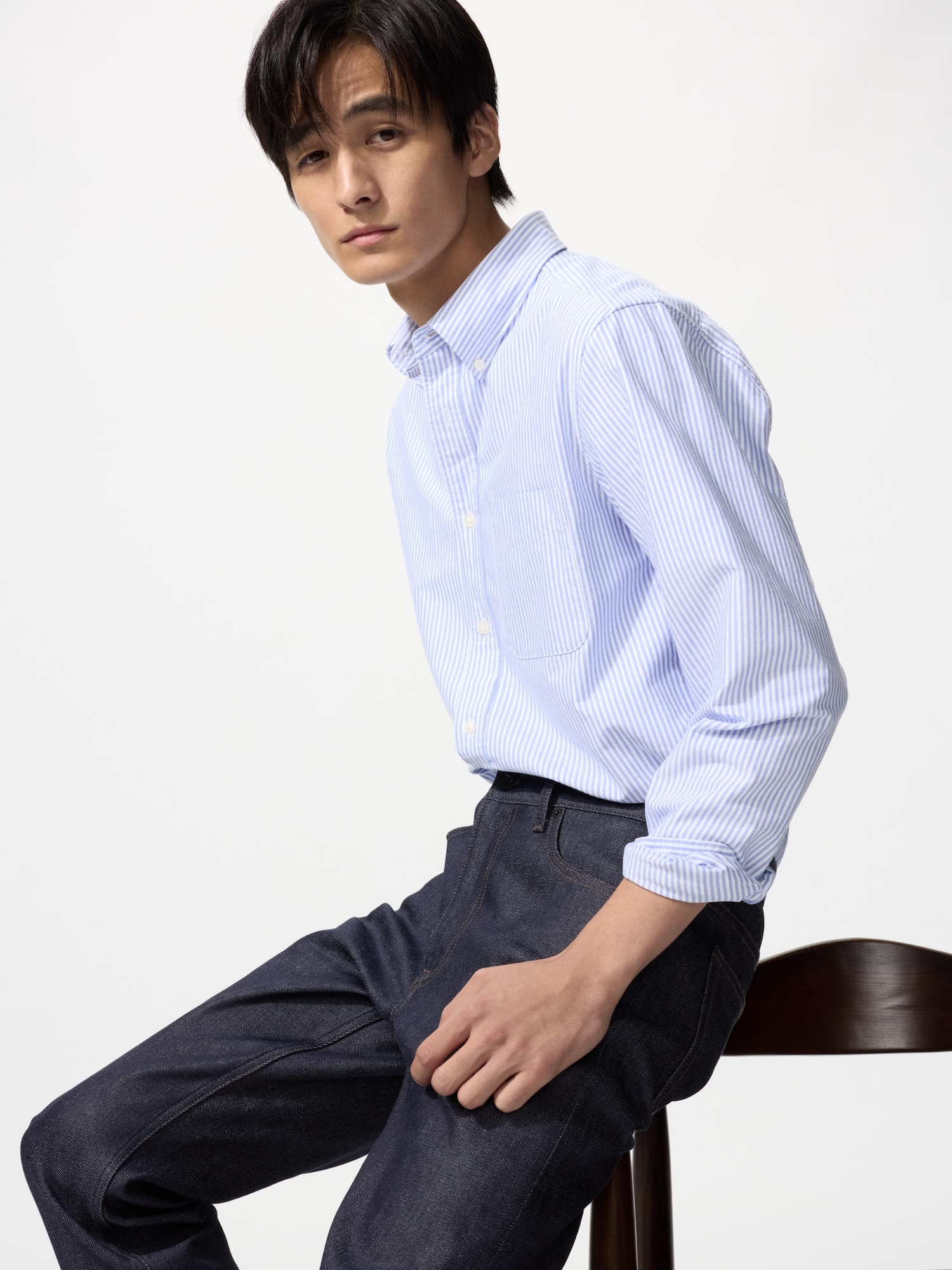 UNIQLO Men’s Oxford Slim Shirt Striped, Blue