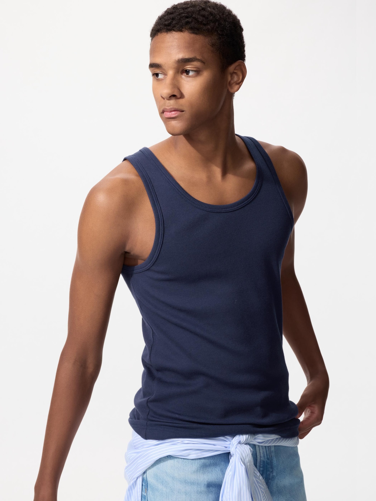 UNIQLO Men’s DRY Color Ribbed Tank Top with Quick-Drying, Navy UNIQLO Men’s DRY Color Ribbed Tank Top with Quick-Drying, Navy