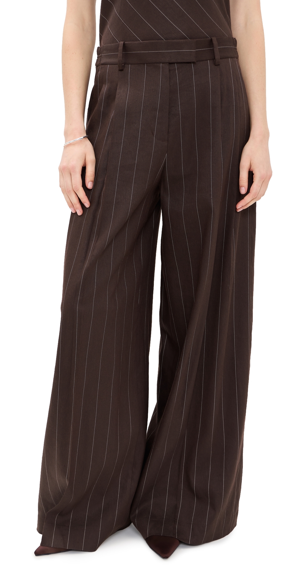 Helmut Lang Wide Double Pleated Trousers Brown Multi Helmut Lang Wide Double Pleated Trousers Brown Multi