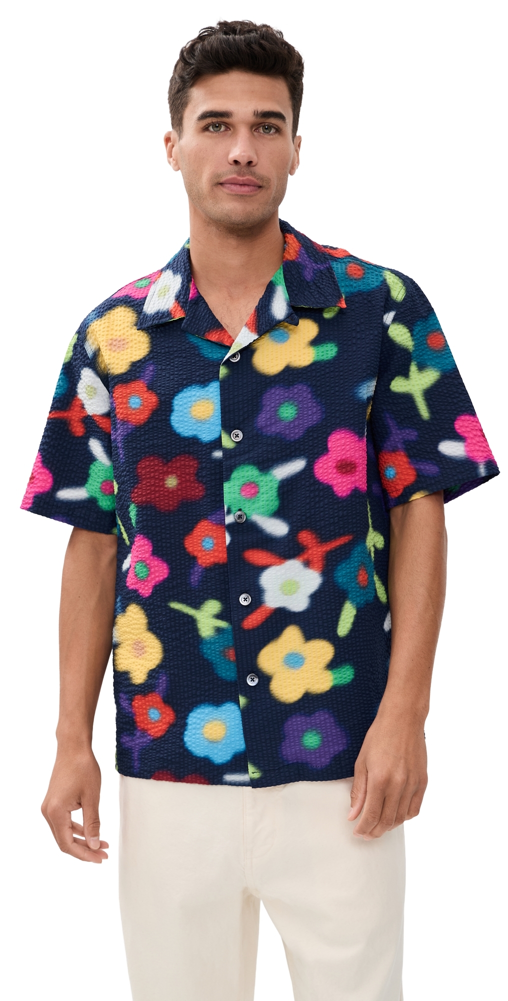 Howlin’ Trippy Flowers Seersucker Printed Cocktail Shirt Space