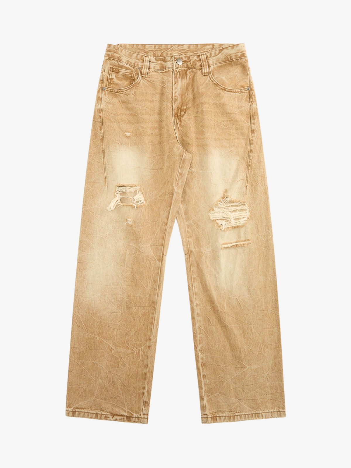 Vintage Washed Distressed Straight Jeans Vintage Washed Distressed Straight Jeans