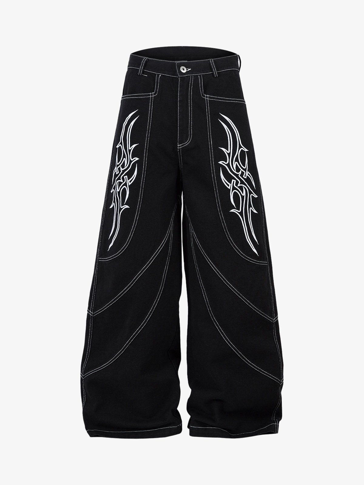 Deconstructed Contrast Embroidered Baggy Jeans Deconstructed Contrast Embroidered Baggy Jeans