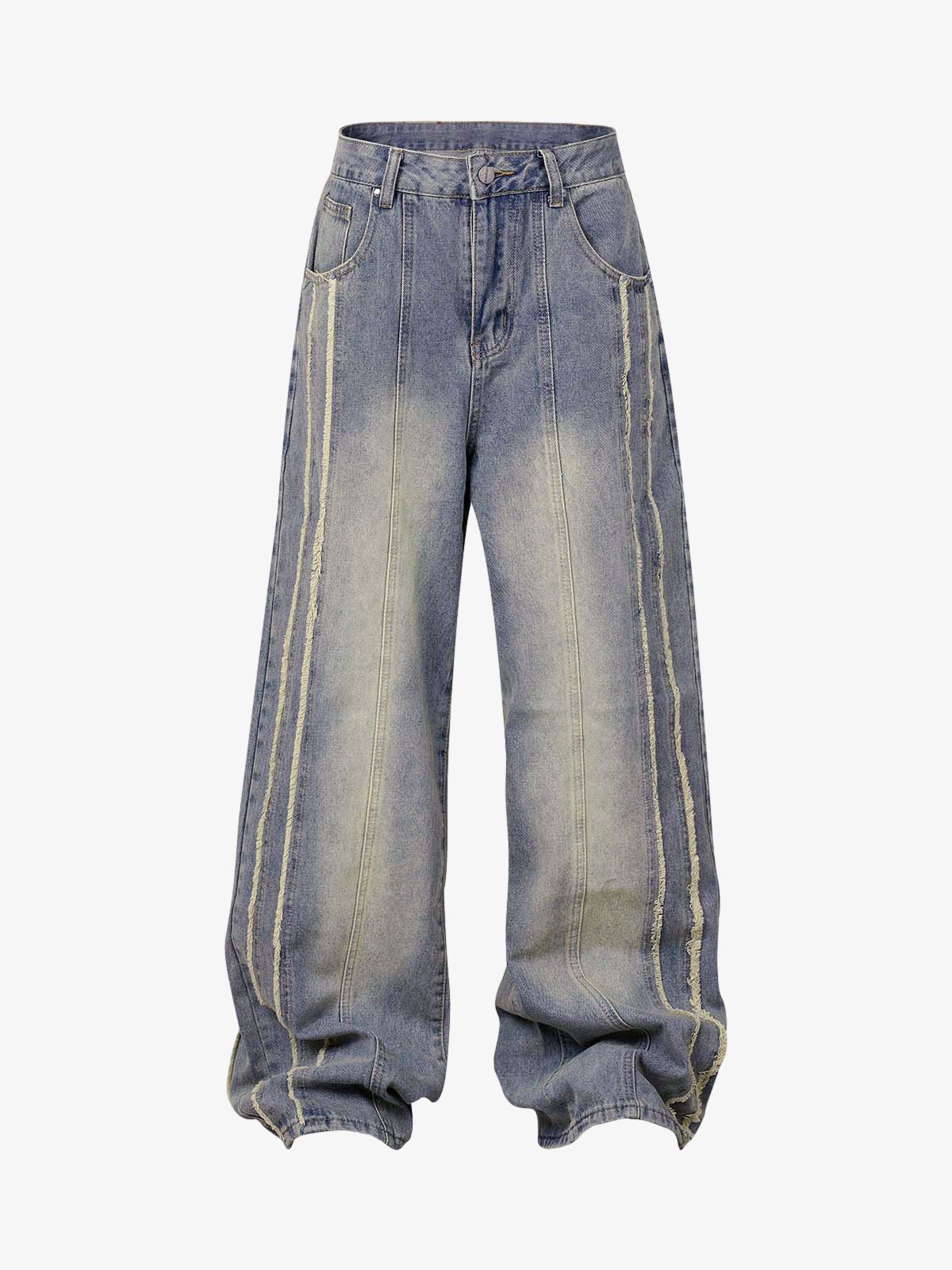 Thesupermade Washed Distressed Raw Edge Baggy Jeans Thesupermade Washed Distressed Raw Edge Baggy Jeans