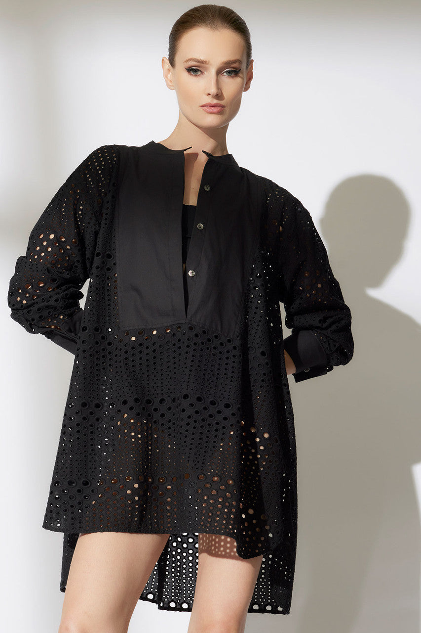 Round Eyelet Oversized Tuxedo Shirt Round Eyelet Oversized Tuxedo Shirt