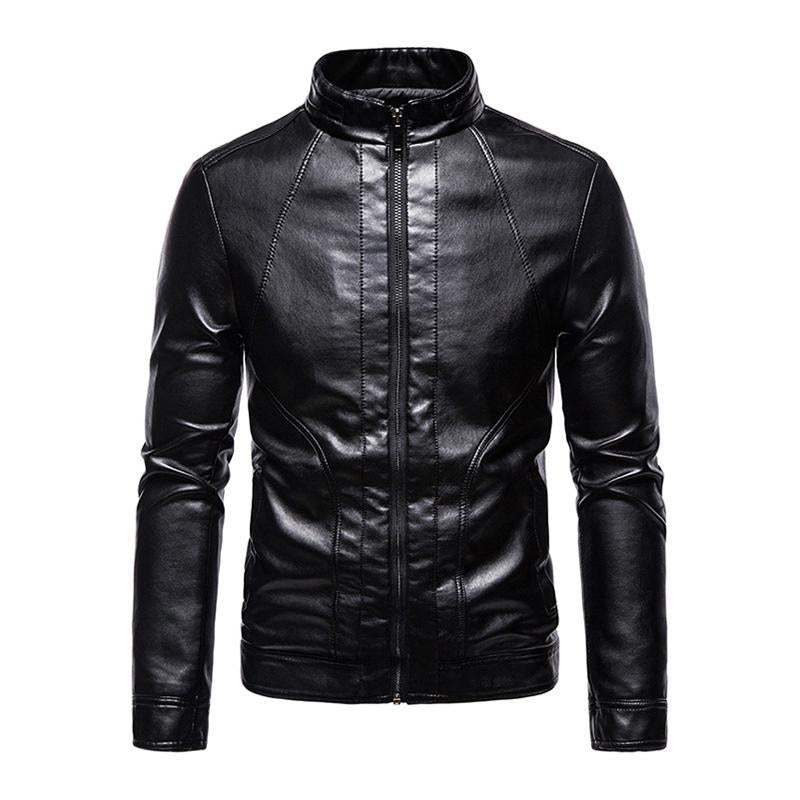 Men’s Vintage Slim Stand Collar Panel Leather Biker Jacket M Men’s Vintage Slim Stand Collar Panel Leather Biker Jacket M