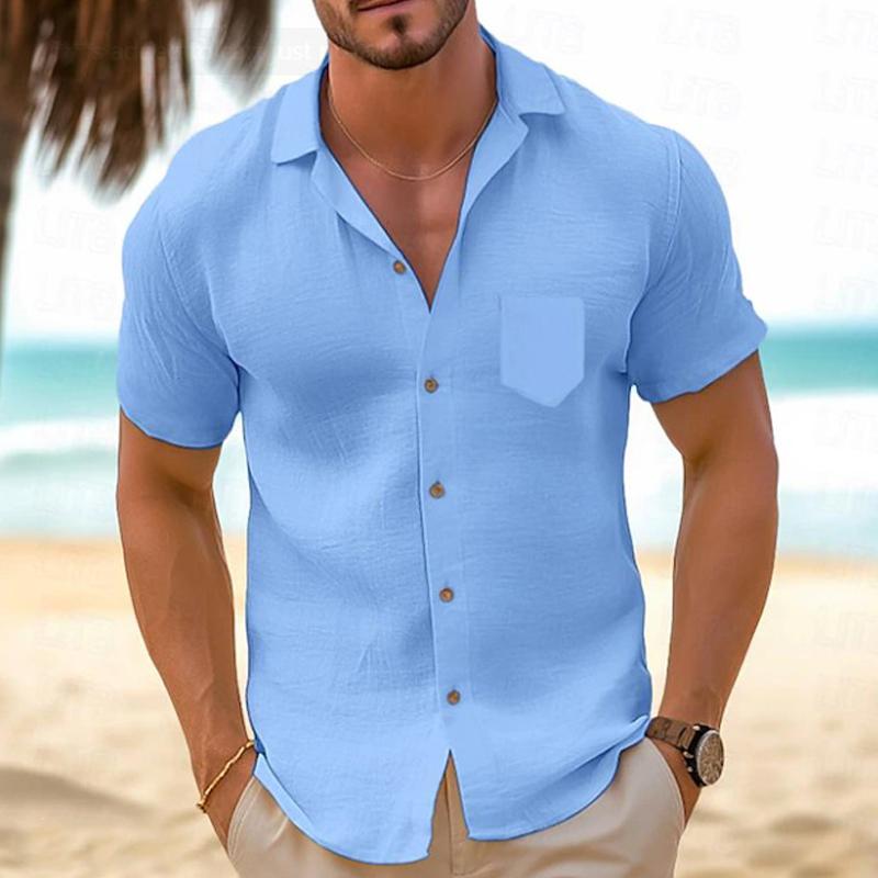 Men’s Vintage Linen Casual Loose Short Sleeve Shirt X