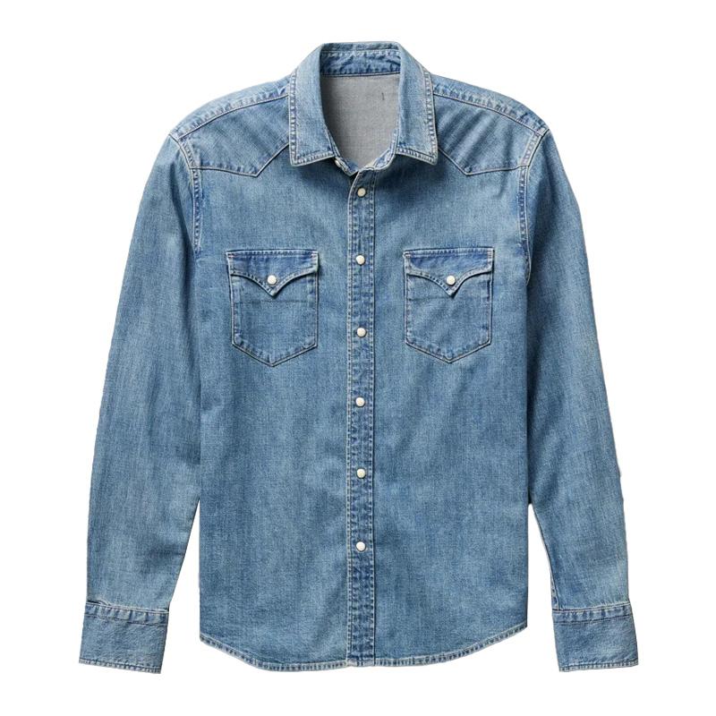 Men’s Vintage Lapel Loose Denim Long Sleeve Shirt M