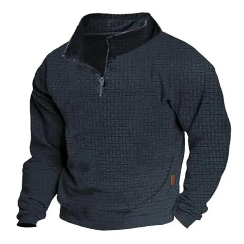 Men’s Outdoor Cotton Blend Waffle Stand Collar Zipper Long Sleeve Sweatshirt M