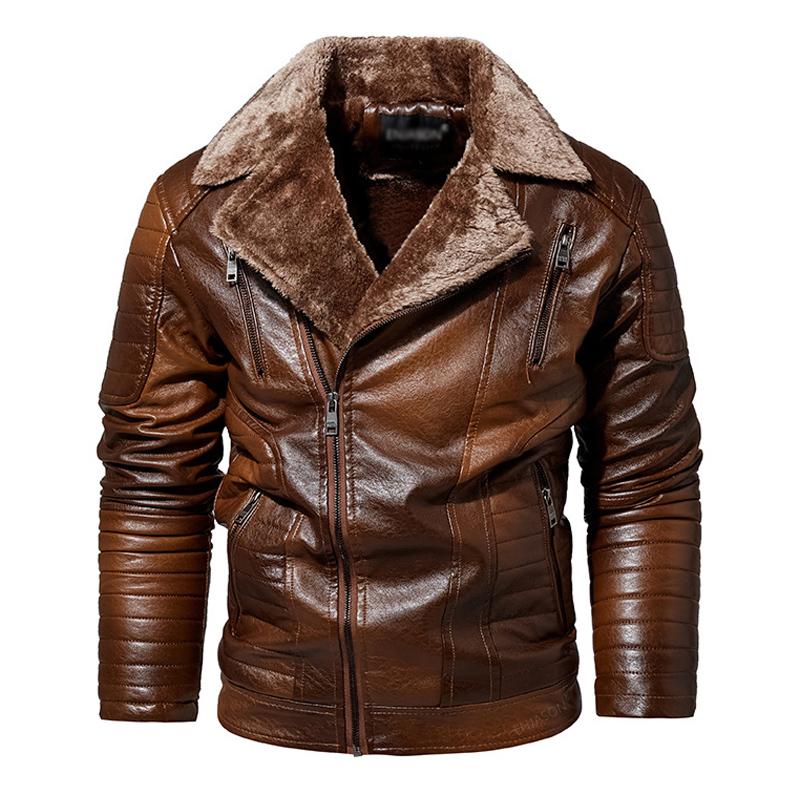 Men’s Vintage PU Fleece Leather Jacket U Men’s Vintage PU Fleece Leather Jacket U