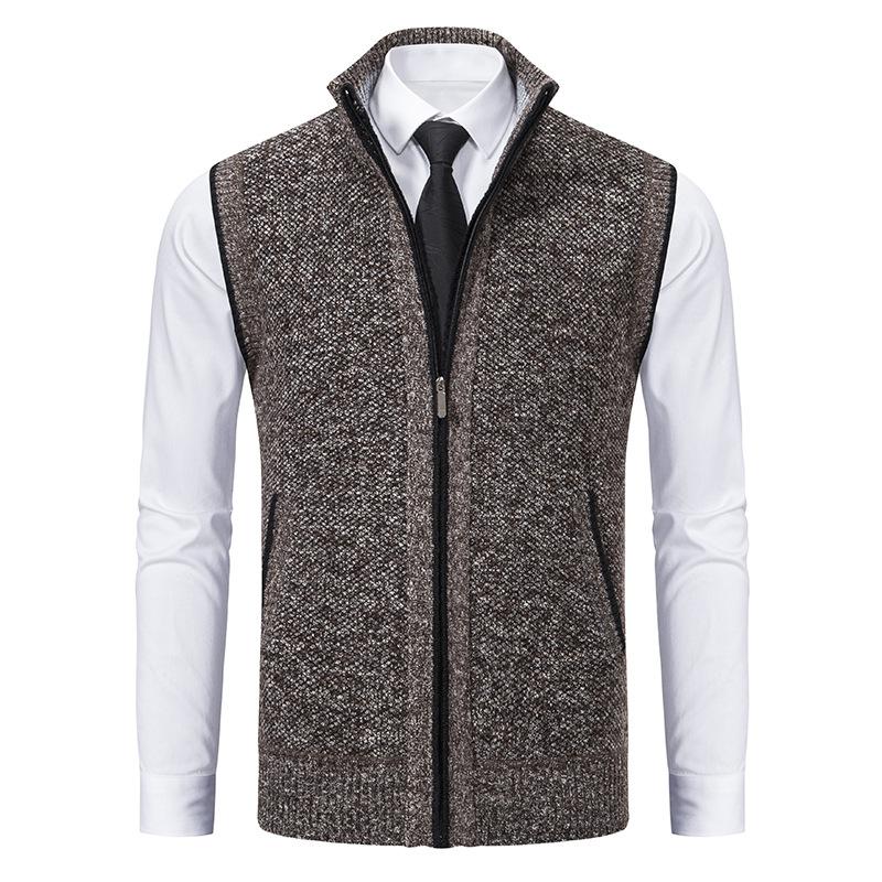 Men’s Stand Collar Sleeveless Knitted Fleece Vest without shirtX