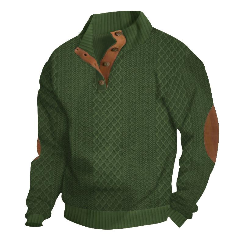 Men’s Outdoor Stand Collar Long Sleeve Jacquard Knitted Pullover Sweatshirt X