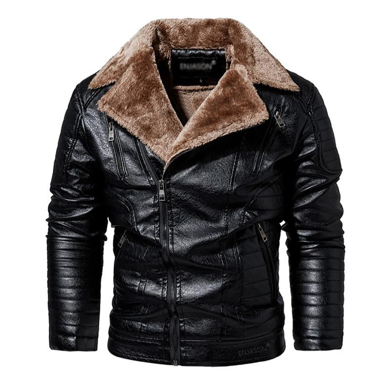Men’s Vintage PU Fleece Leather Jacket U Men’s Vintage PU Fleece Leather Jacket U