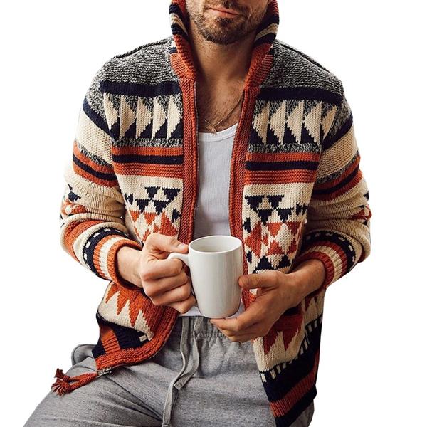 Men’s Geometric Zip Cardigan Sweater Jacket X