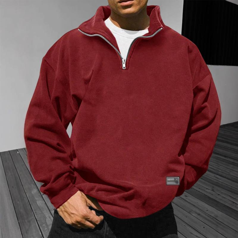 Men’s Loose Fleece Stand Collar Solid Color Sweatshirt X