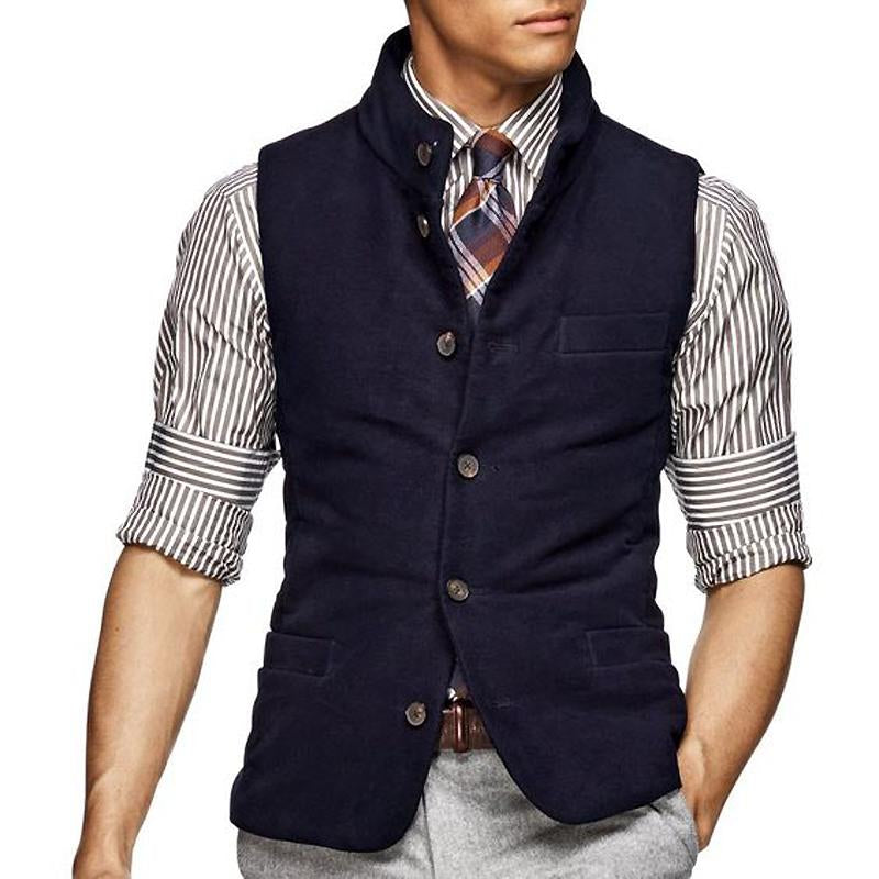 Men’s Vintage Suede Stand Collar Single Breasted Vest Y