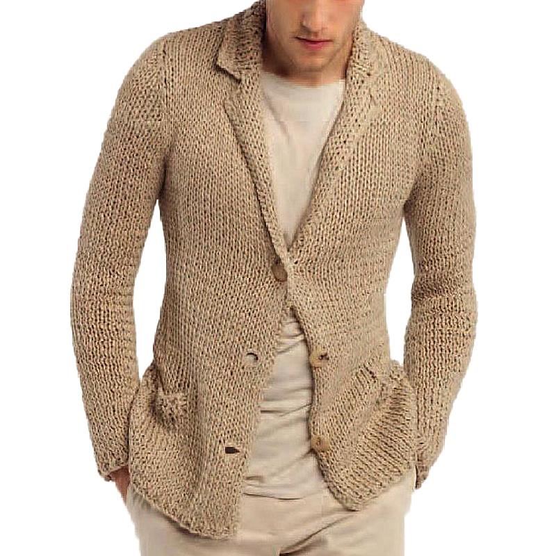 Men’s Retro Casual Solid Color Lapel Pocket Cardigan Y
