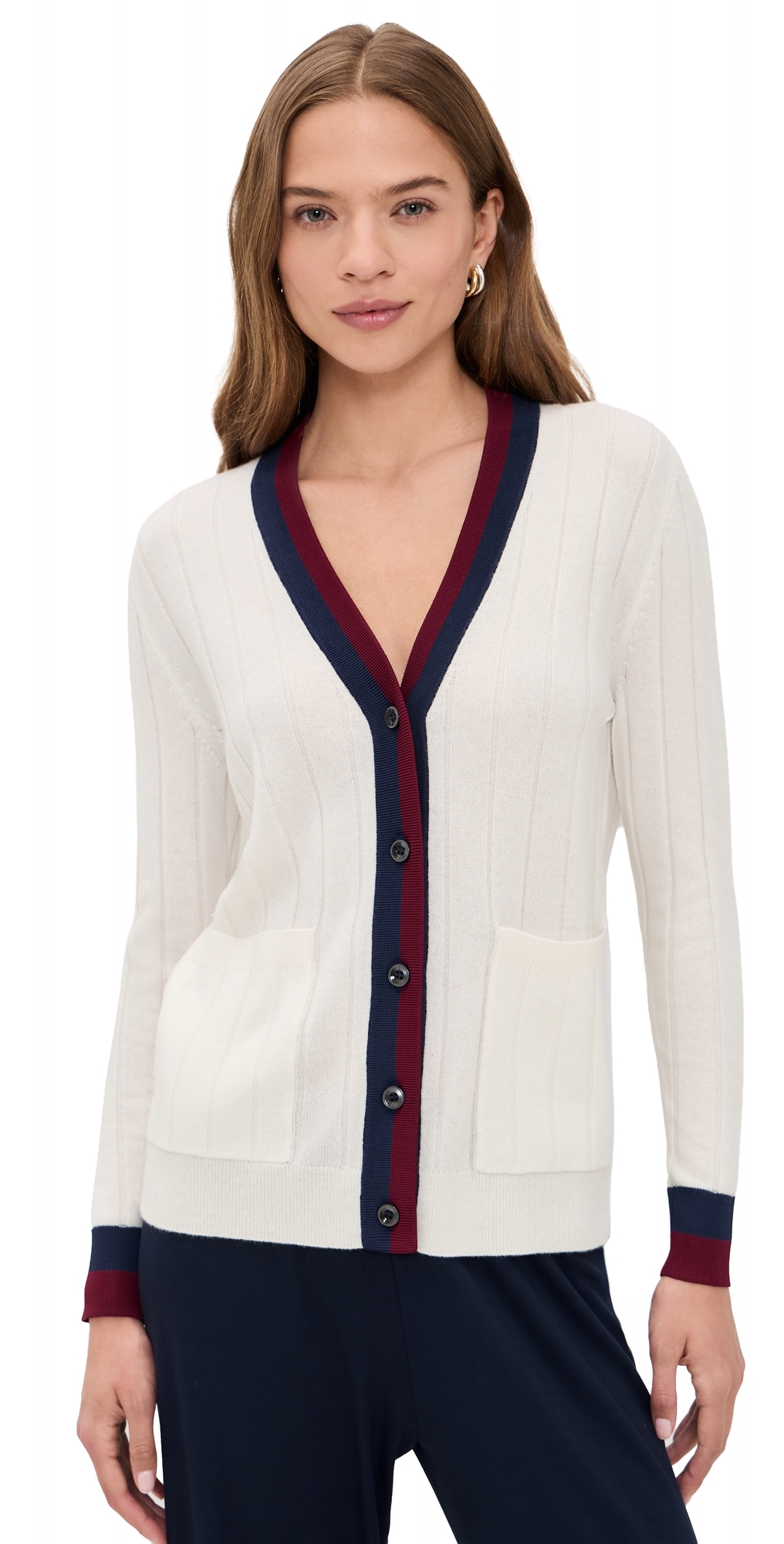 KULE The Sinclair Cashmere Cardigan CreamNavyPort KULE The Sinclair Cashmere Cardigan CreamNavyPort