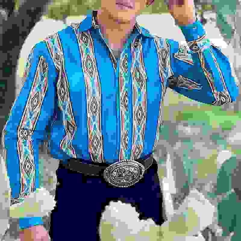Men’s Western Denim Print Lapel Long Sleeve Shirt X Men’s Western Denim Print Lapel Long Sleeve Shirt X