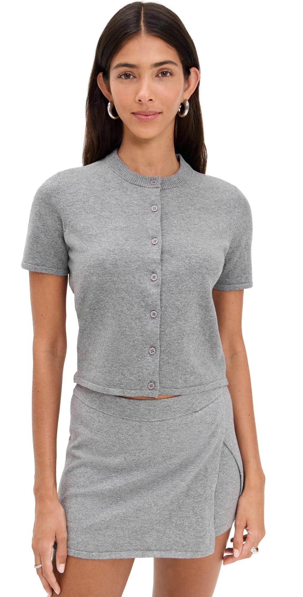 LE BOP Short Sleeve Cardigan Heather Grey LE BOP Short Sleeve Cardigan Heather Grey