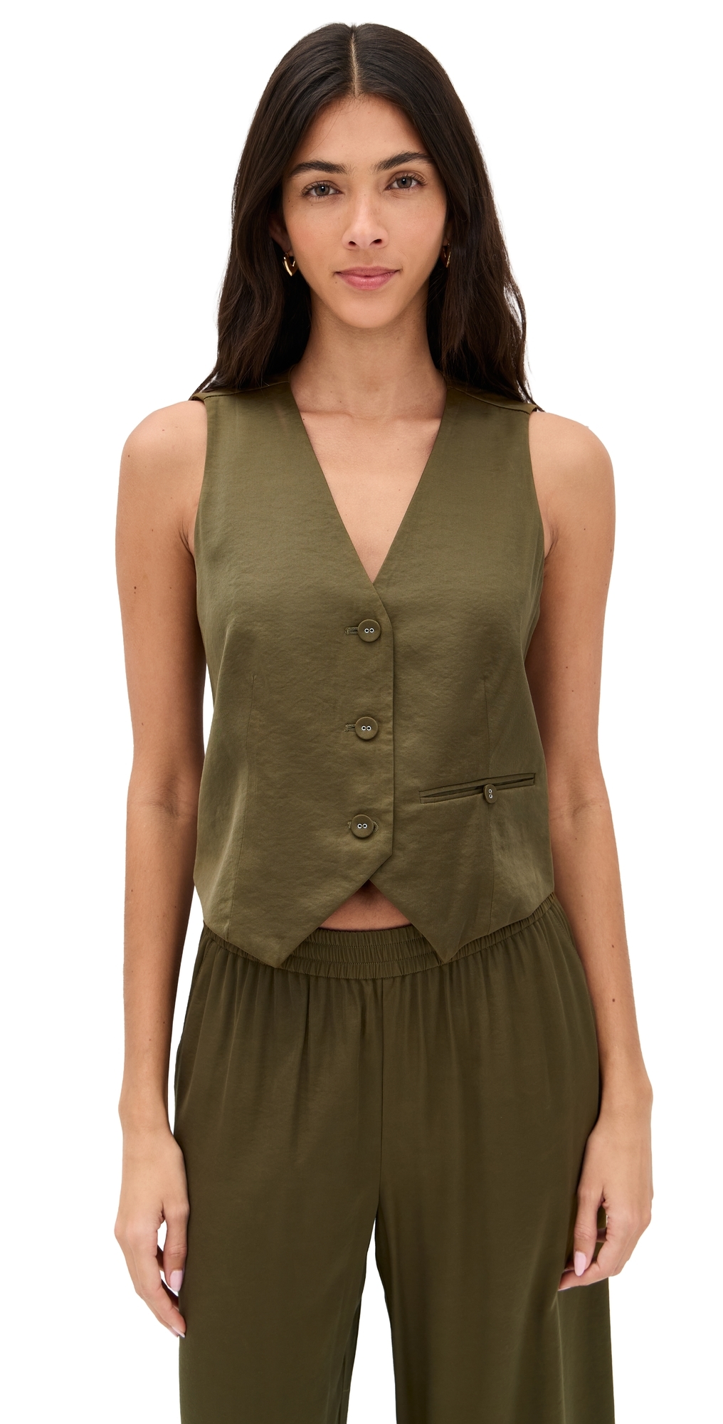 LE BOP Simone Satin Vest Military Green LE BOP Simone Satin Vest Military Green