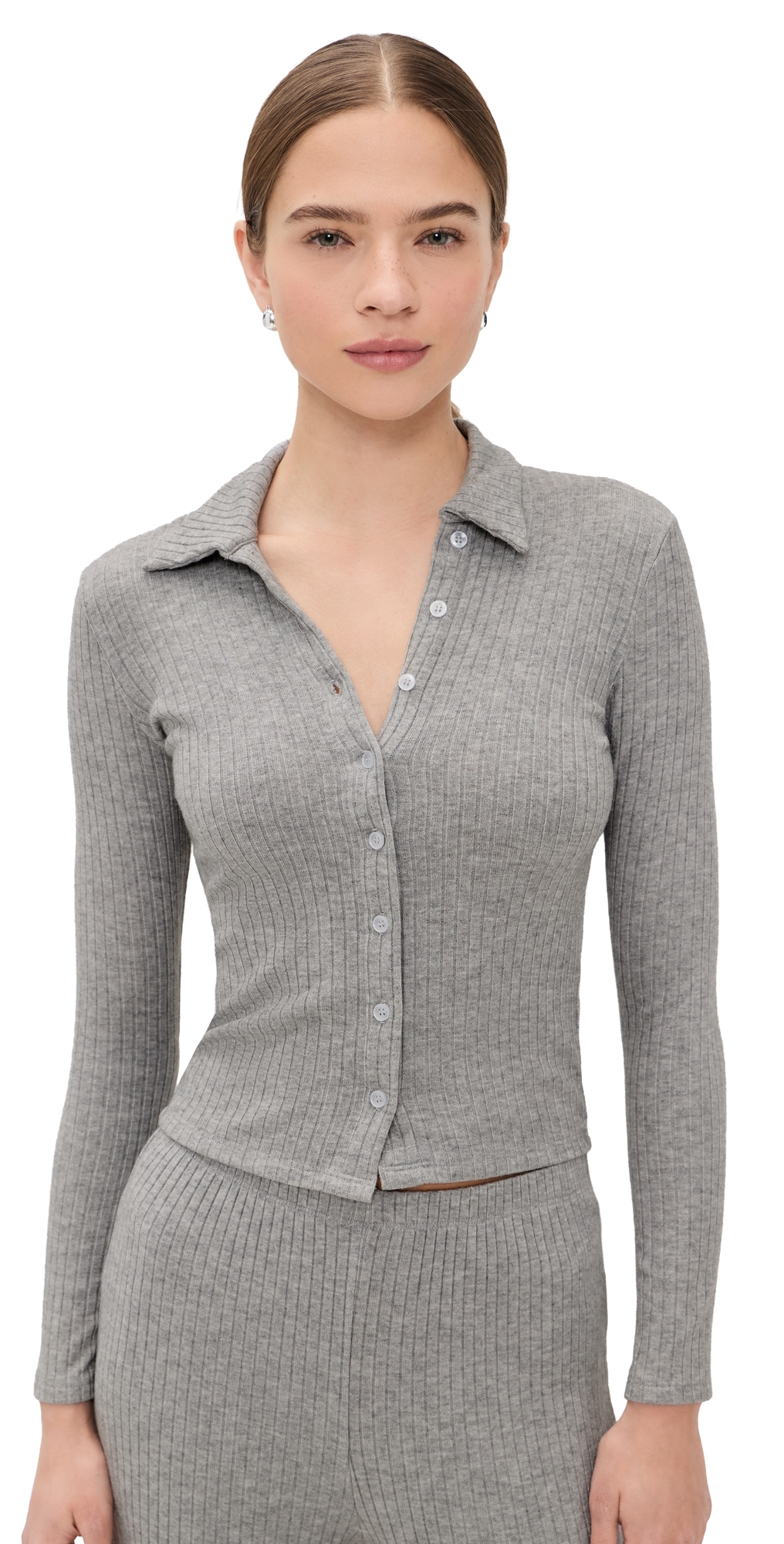 LE BOP Mia Ribbed Cardigan Heather Grey