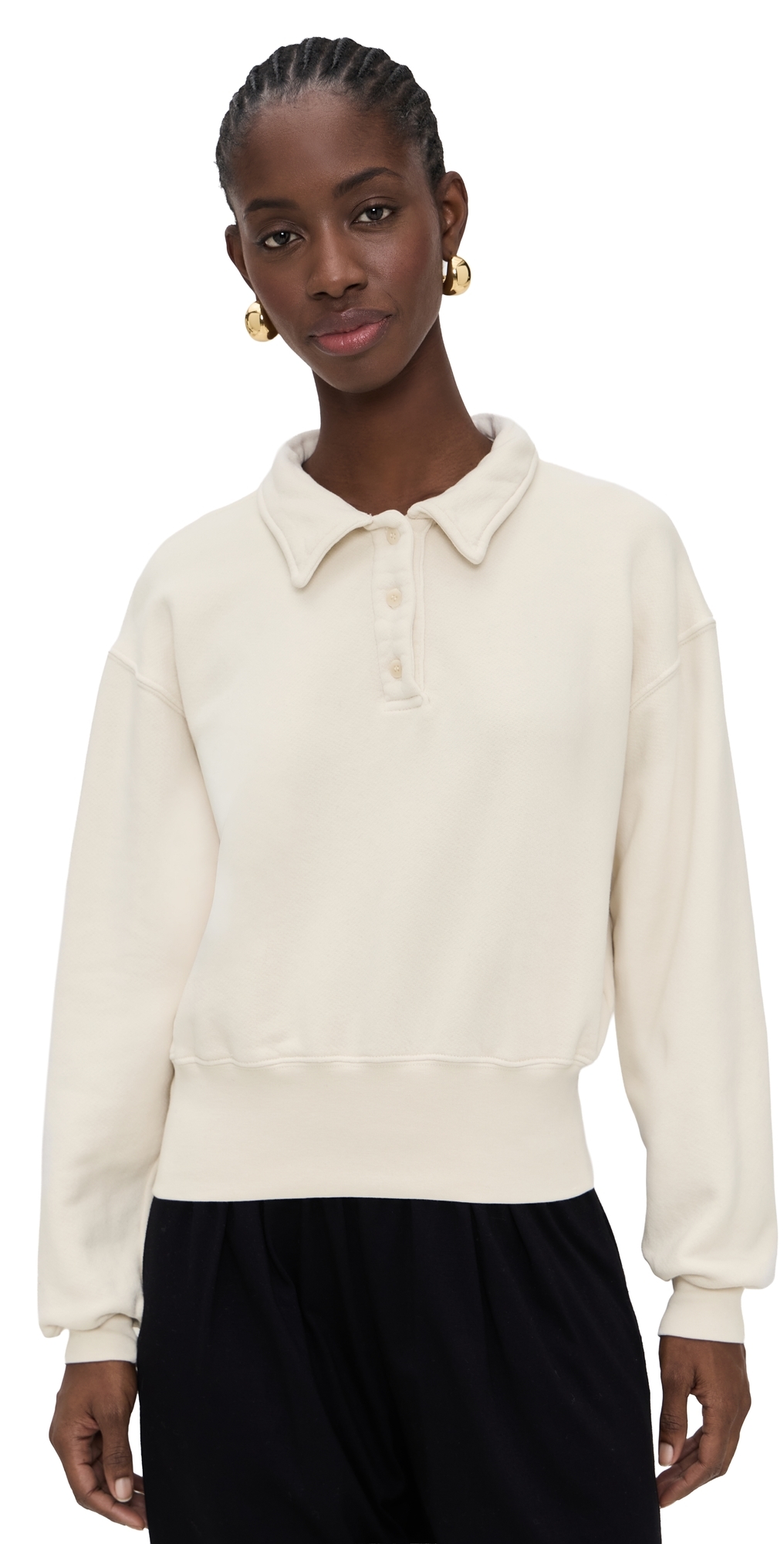 Les Tien Lucille Banded Henley Sweatshirt Ivory Les Tien Lucille Banded Henley Sweatshirt Ivory