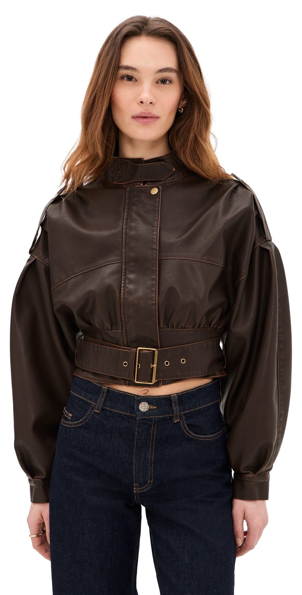 Lioness Gigi Faux Leather Bomber Jacket Chocolate
