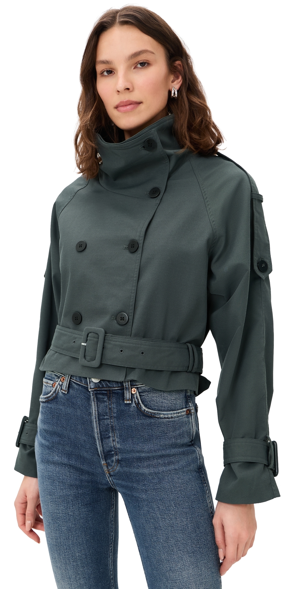 Lioness Blanc Cropped Trench Coat Olive