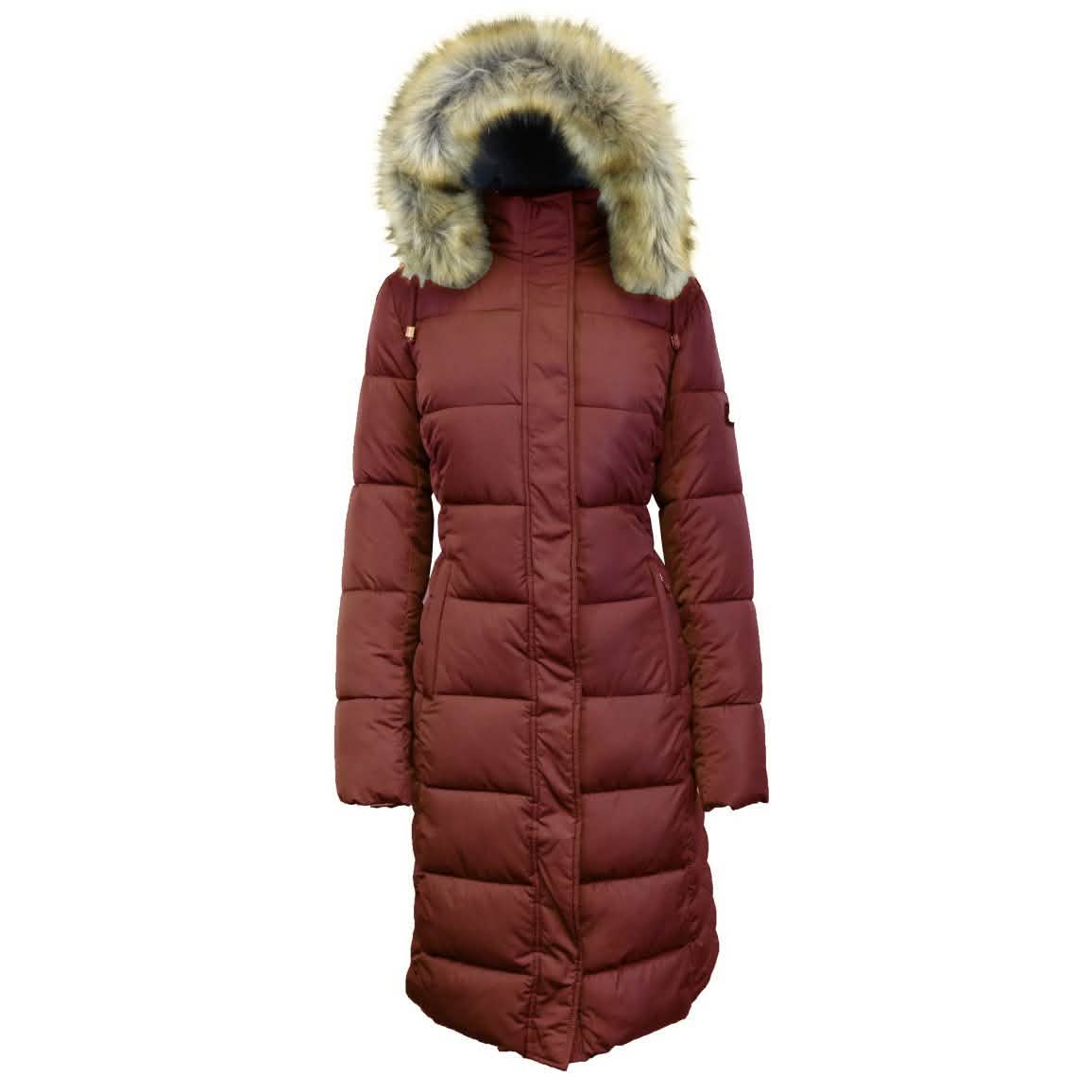 Long Heavyweight Parka Jacket with Faux-Fur Hood – XX Burgundy