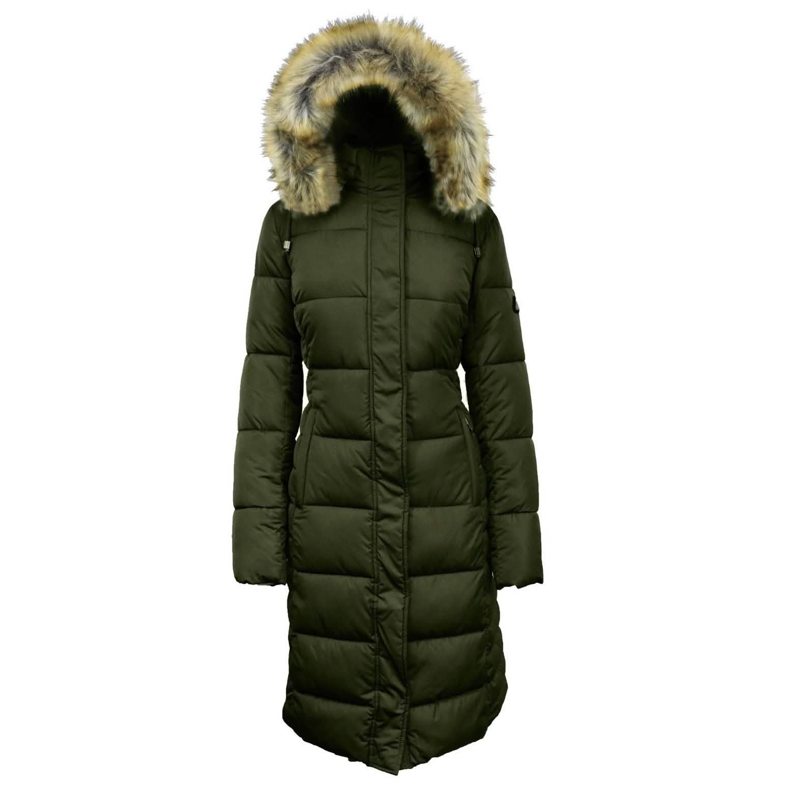 Long Heavyweight Parka Jacket with Faux-Fur Hood – L Olive Green Long Heavyweight Parka Jacket with Faux-Fur Hood – L Olive Green