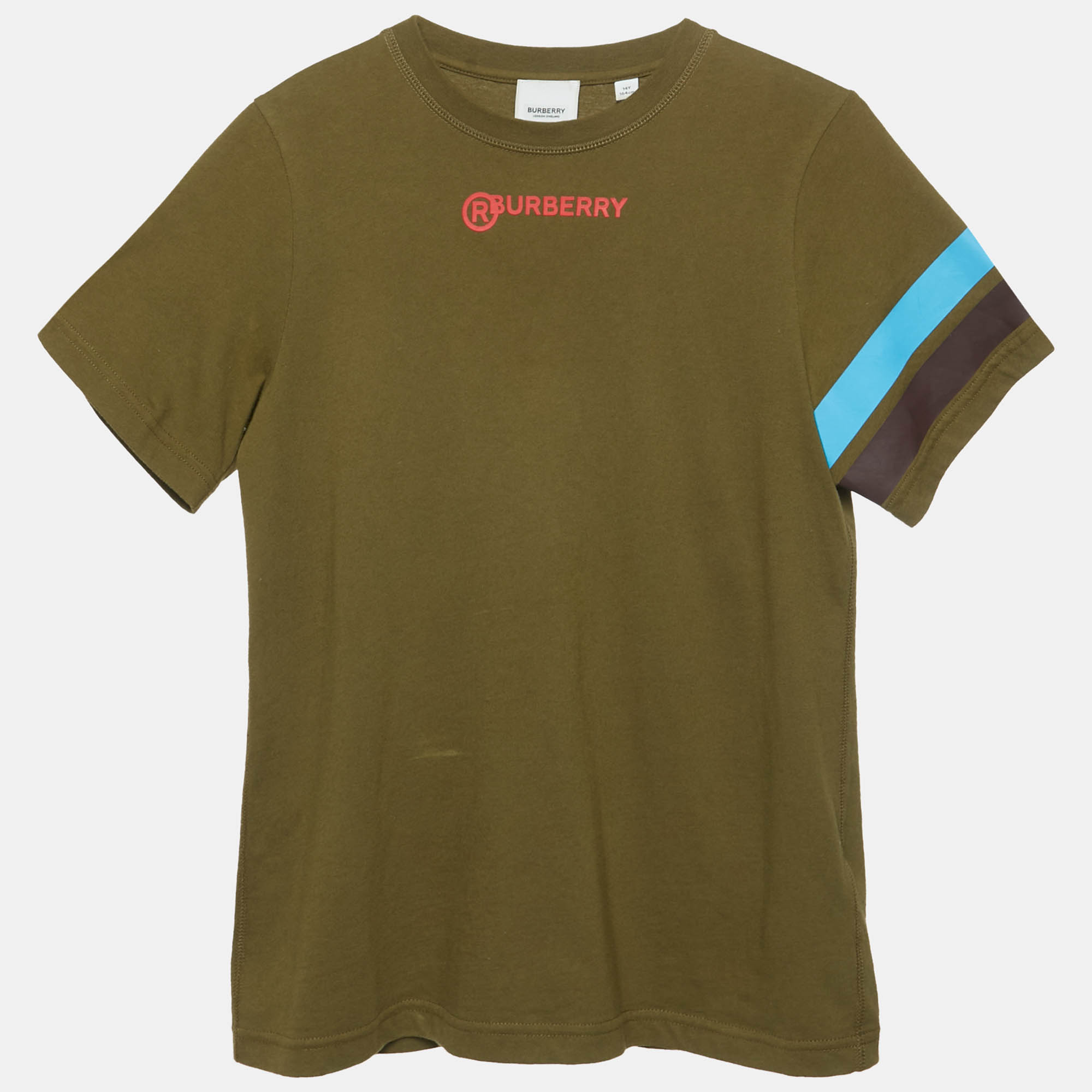 Burberry Olive Green Logo Print Cotton Crew Neck Shirt Yrs Burberry Olive Green Logo Print Cotton Crew Neck Shirt Yrs