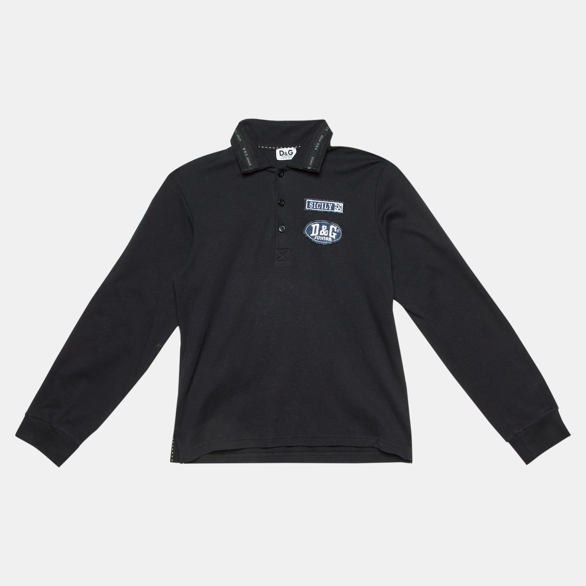 D & G Junior Black Cotton Applique Detail Polo Shirt Yrs