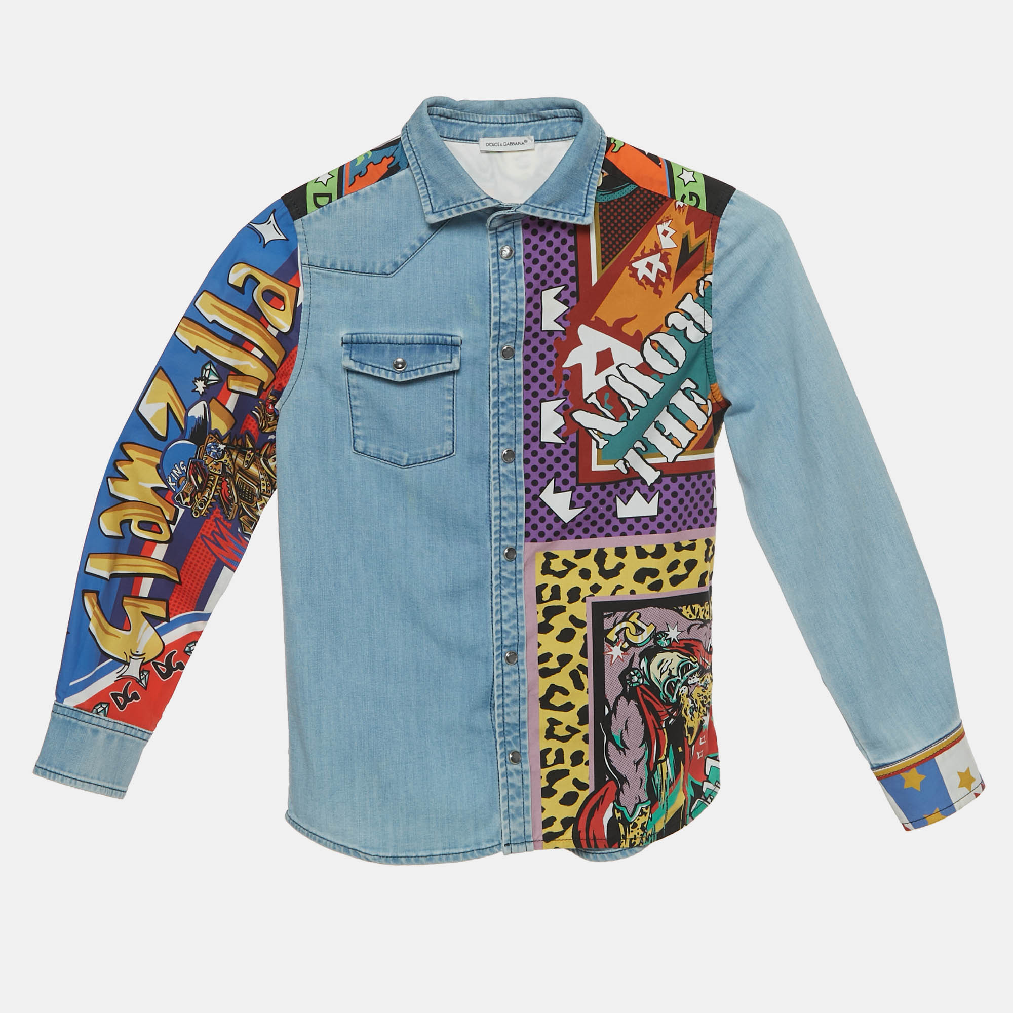 Dolce & Gabbana Kids Blue DG Super King Print Denim Shirt Yrs Dolce & Gabbana Kids Blue DG Super King Print Denim Shirt Yrs