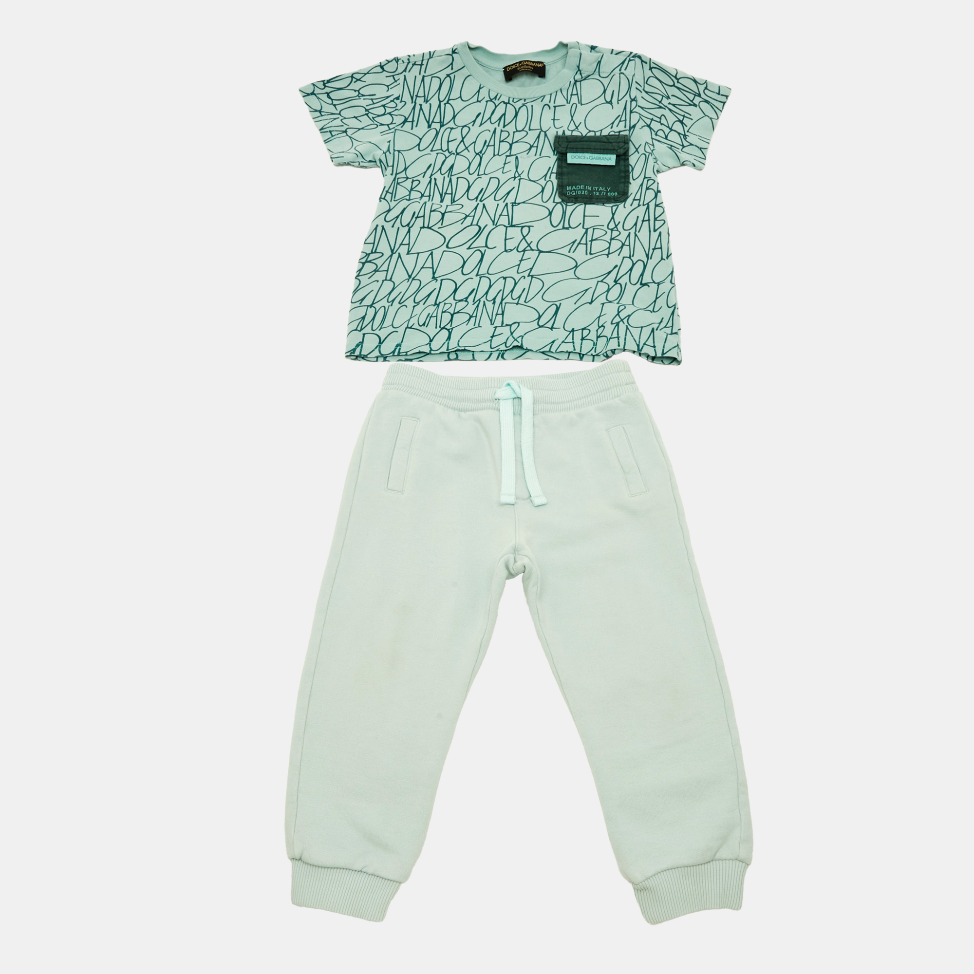 Dolce & Gabbana Green DG Print Jersey Shirt and Sweatpants Set -M
