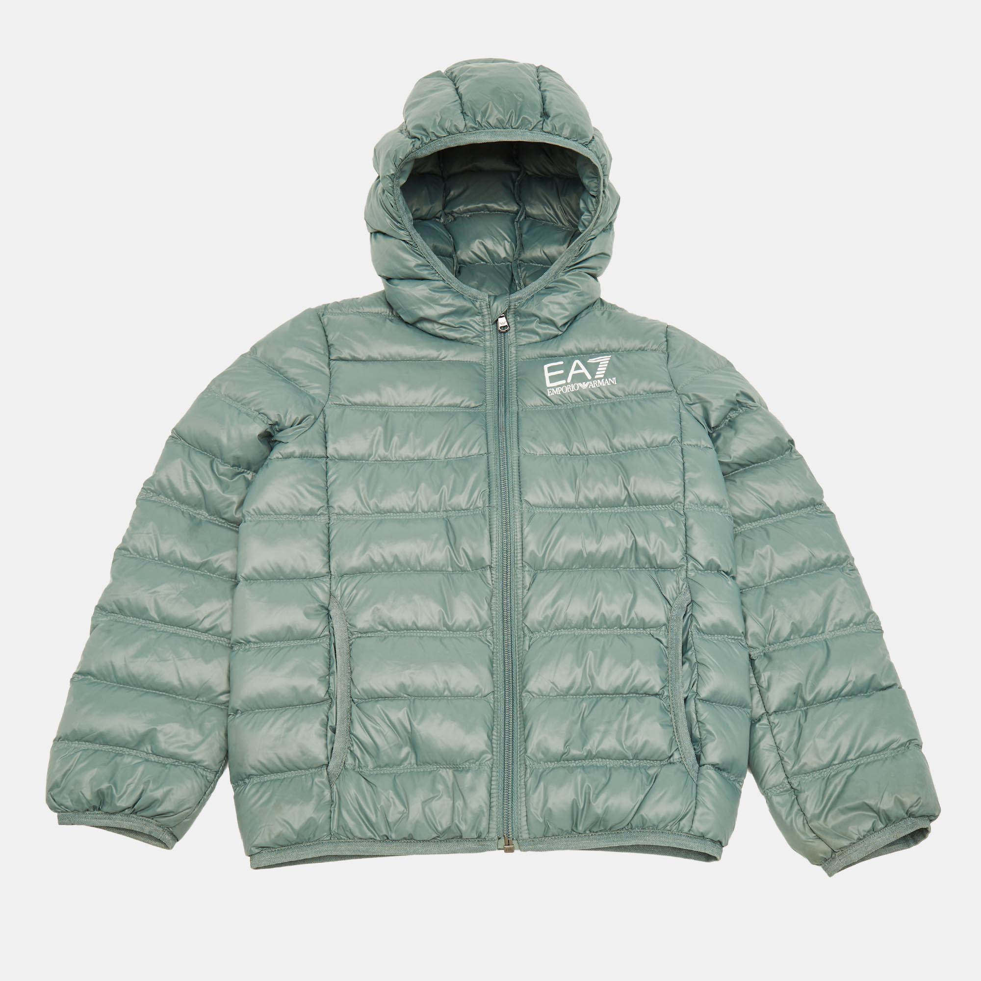 Emporio Armani Kids Sage Green Synthetic Printed Puffer Down Jacket Yrs Emporio Armani Kids Sage Green Synthetic Printed Puffer Down Jacket Yrs