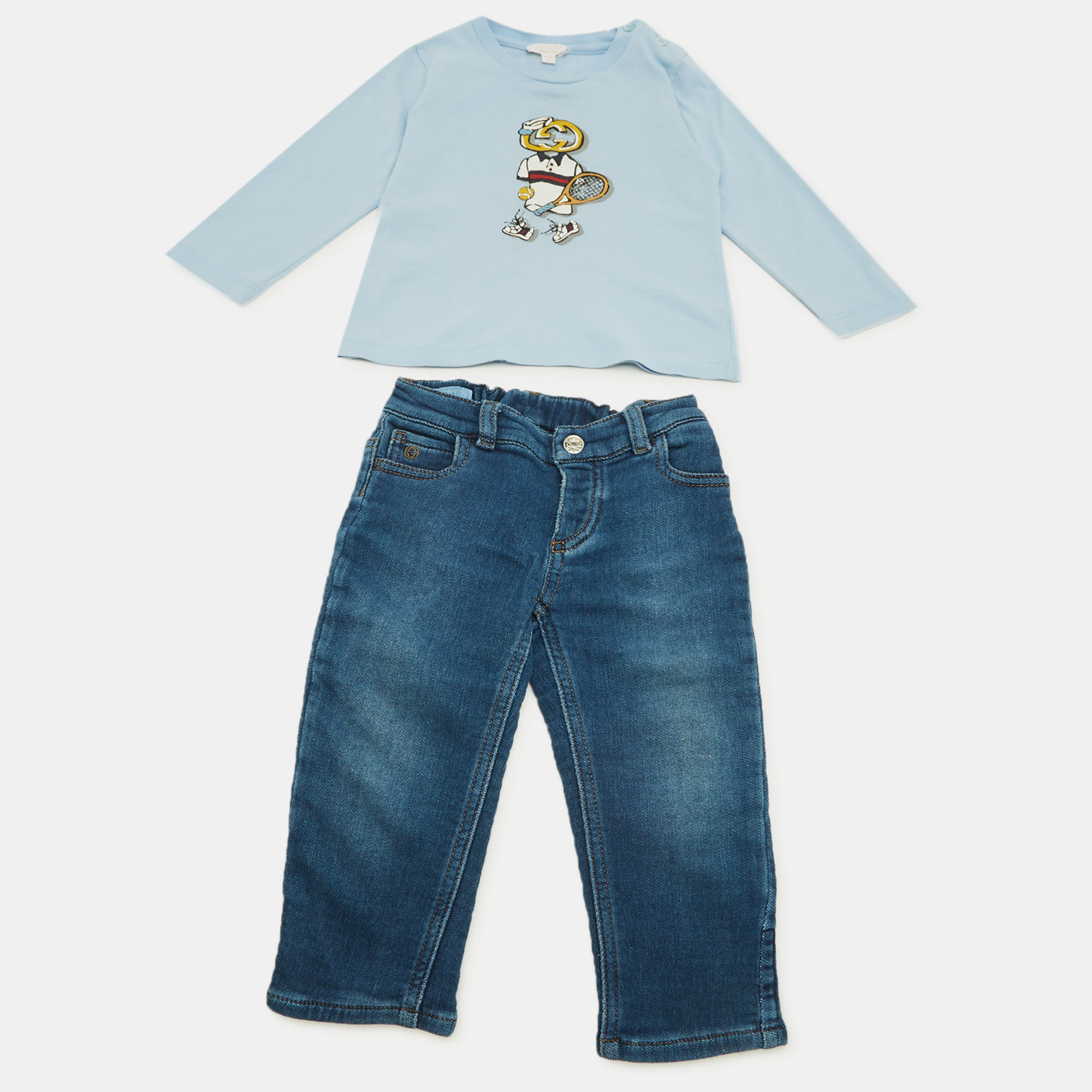 Gucci Kids Blue Printed Jersey and Denim Shirt Set M and M Gucci Kids Blue Printed Jersey and Denim Shirt Set M and M