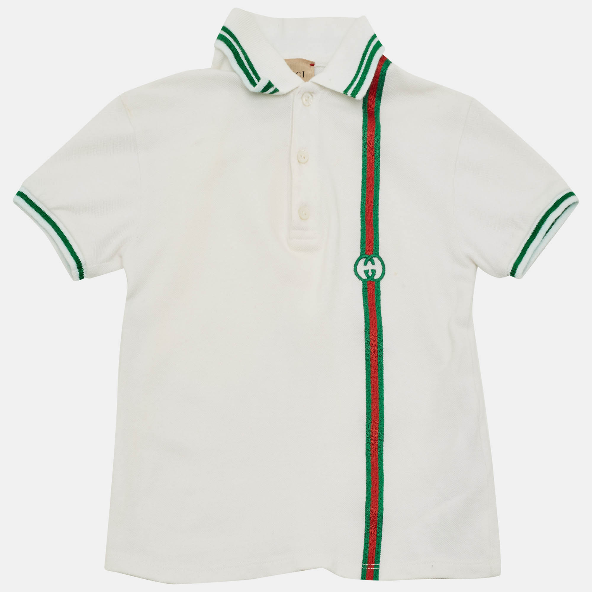 Gucci White Cotton Knit GG Web Polo Shirt – Gucci White Cotton Knit GG Web Polo Shirt –