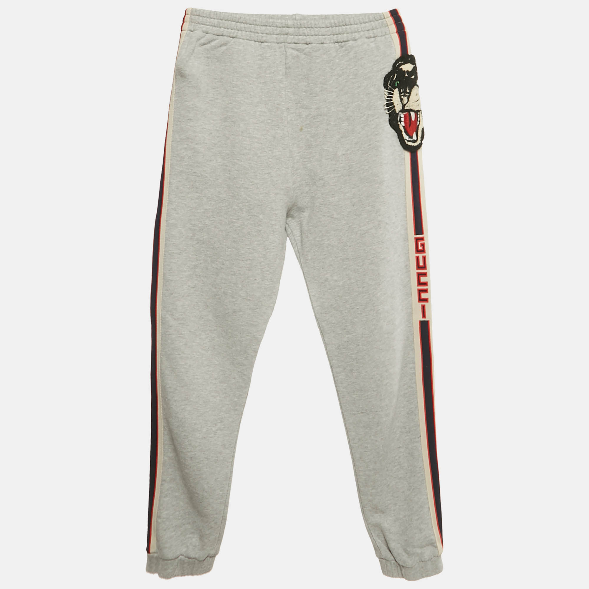 Gucci Kids Grey Cotton Tiger Applique Joggers Yrs Gucci Kids Grey Cotton Tiger Applique Joggers Yrs