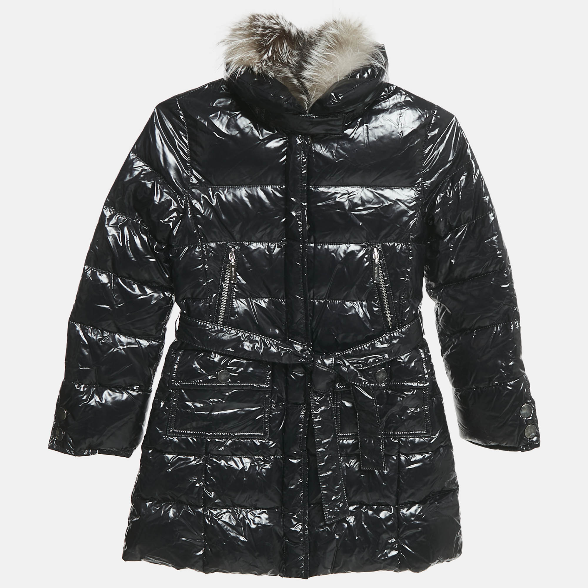 Simonetta Kids Black Nylon Detachable Fur Belted Down Jacket Yrs